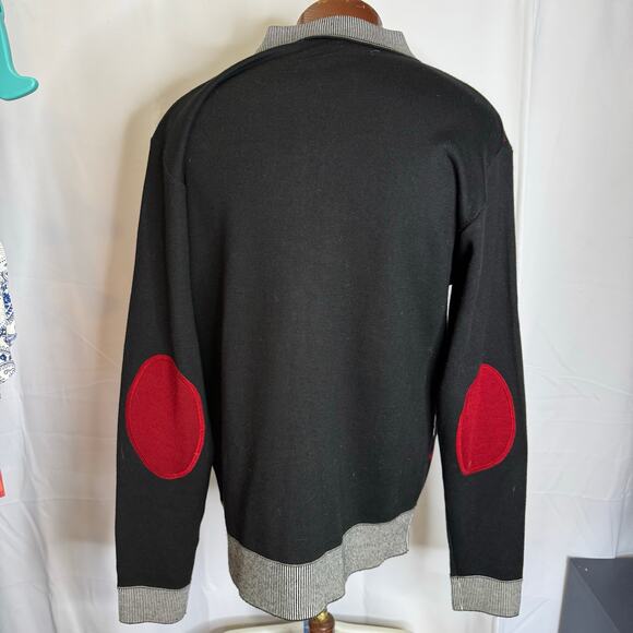 Royal Prestige Black Red Monogram Knit Polo Sweater XL Mens Retro Streetwear - Picture 2 of 6